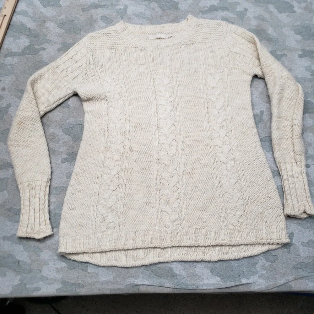 Prana Sweater Womens Small Beige Pullover Cable Knit